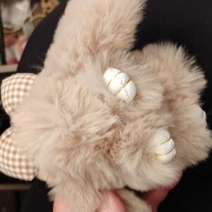 BUY IT NOW Fluffy Tan Bunny Bag Charm With Checkered Bow Discounted Shipping